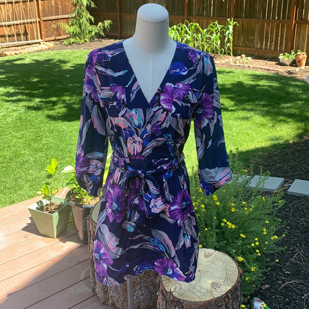 YUMI KIM 100% silk, NWOT floral dress, 3/4 sleeve